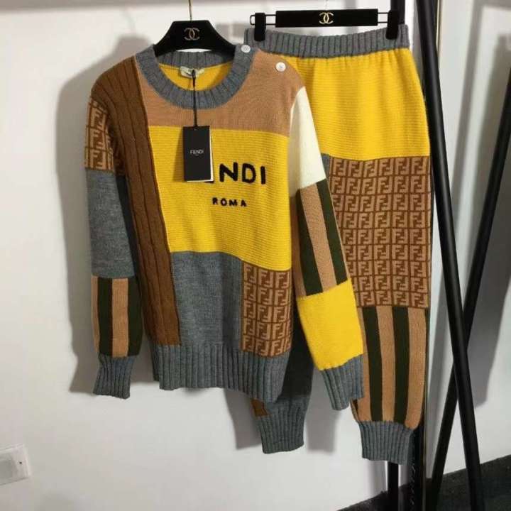 F style patchwork jumper +  elastic waist casual pants-Luxeon