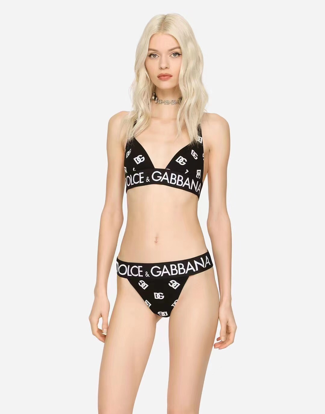 D&G Alphabet-print crossover swimsuit-Luxeon