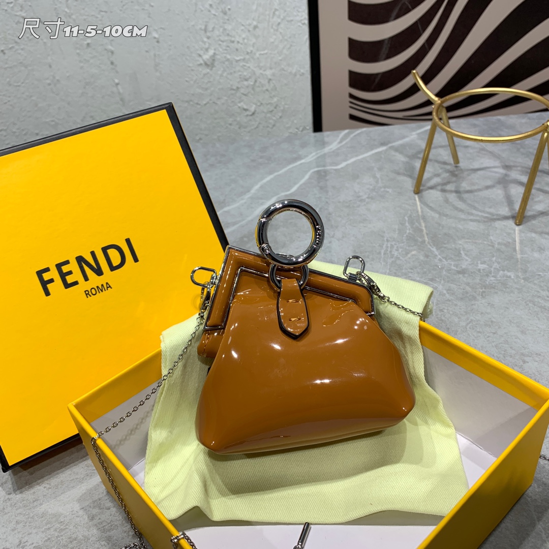Patent Leather FNNDI 1 First Mini Lock Chain Elegant and Cool Bags Combine Architecture With Fashion-Luxeon