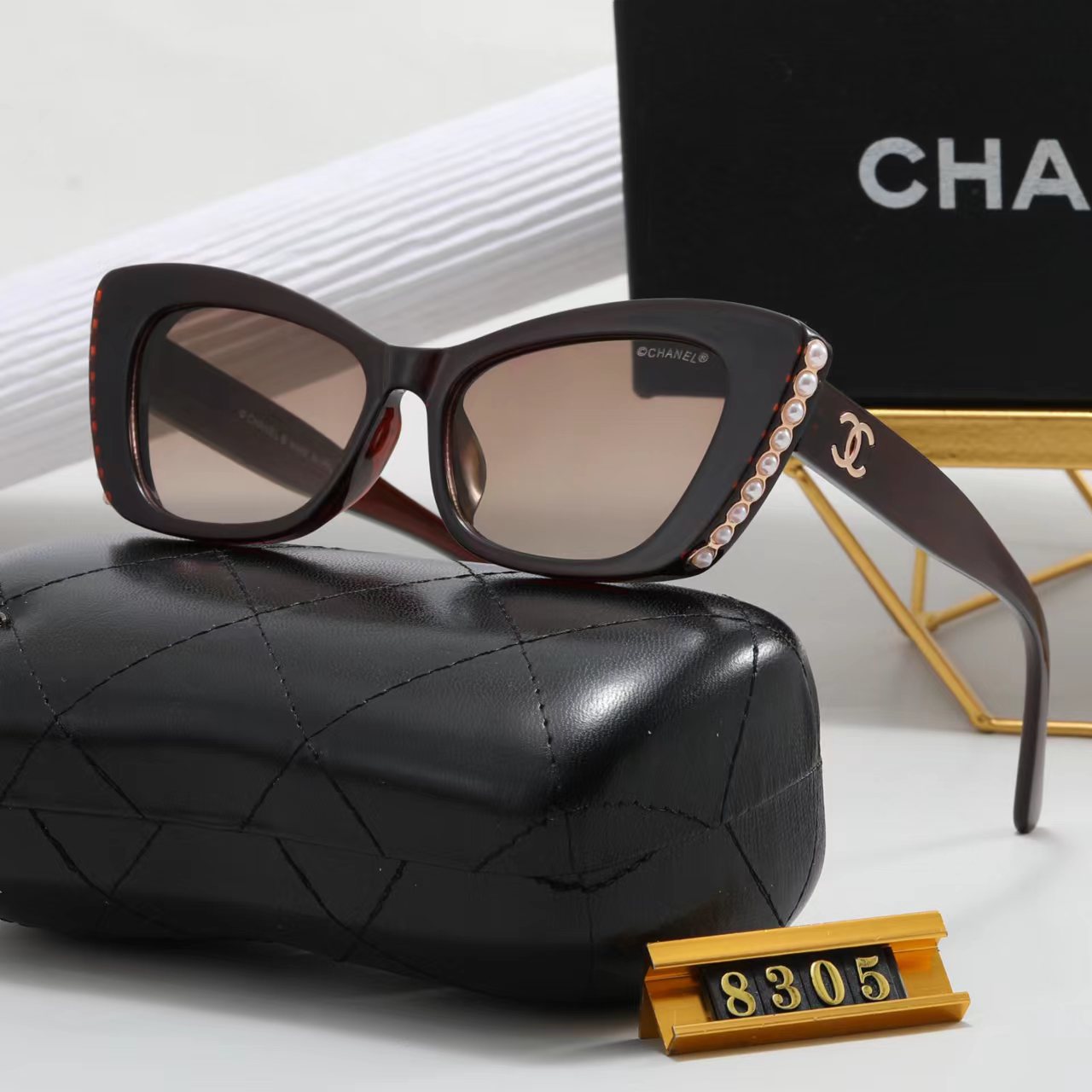 C style fashion cat eye pearl sunglasses-Luxeon