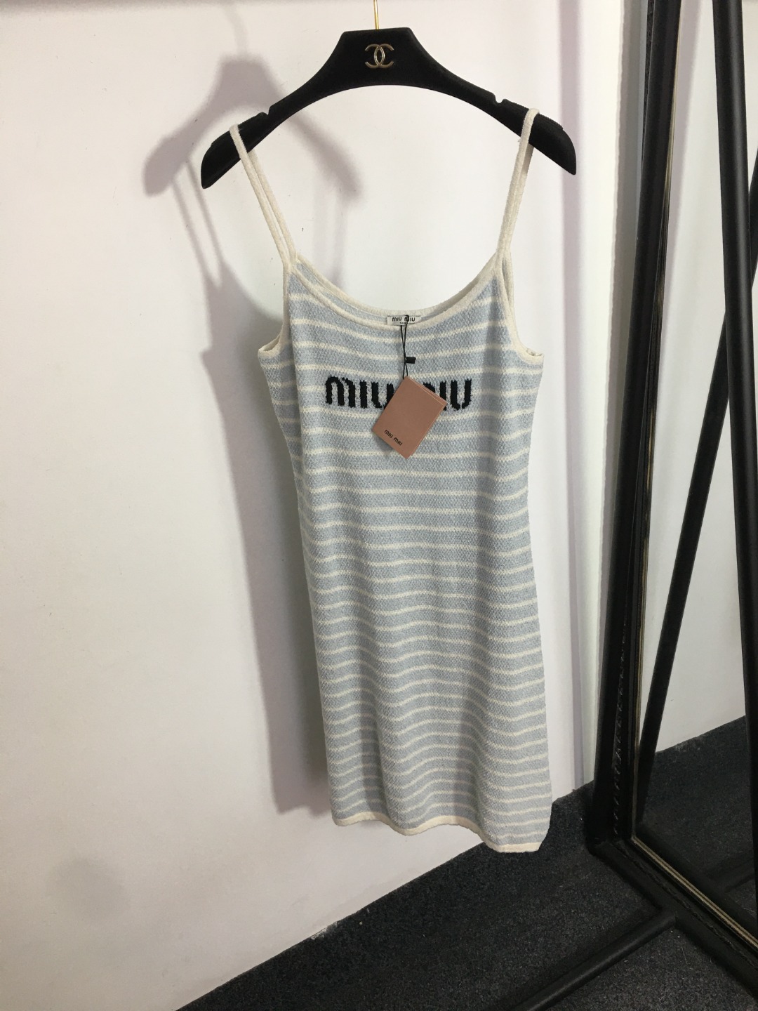 MIUMIU Monogram Striped Knit Slip Dress-Luxeon