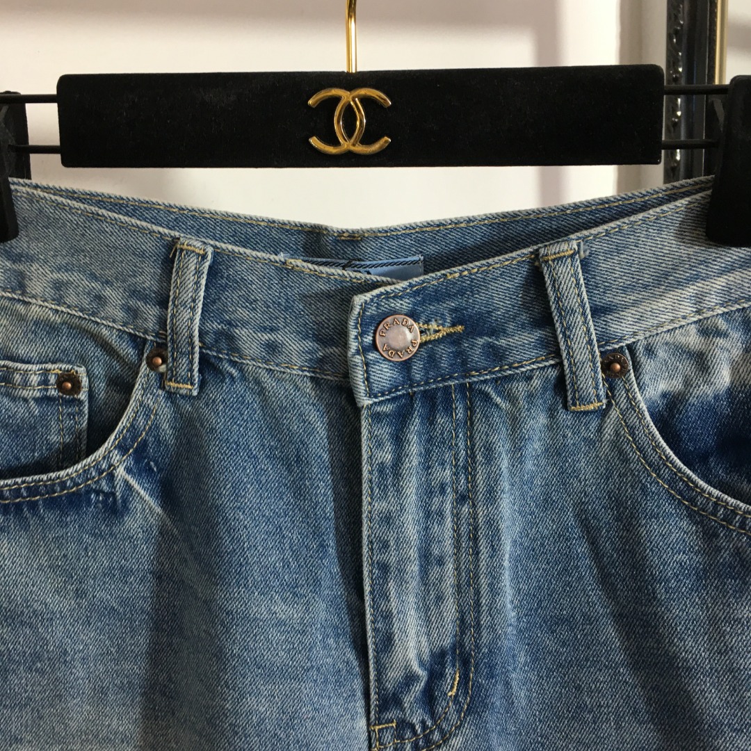 P style High Waist Denim Shorts-Luxeon