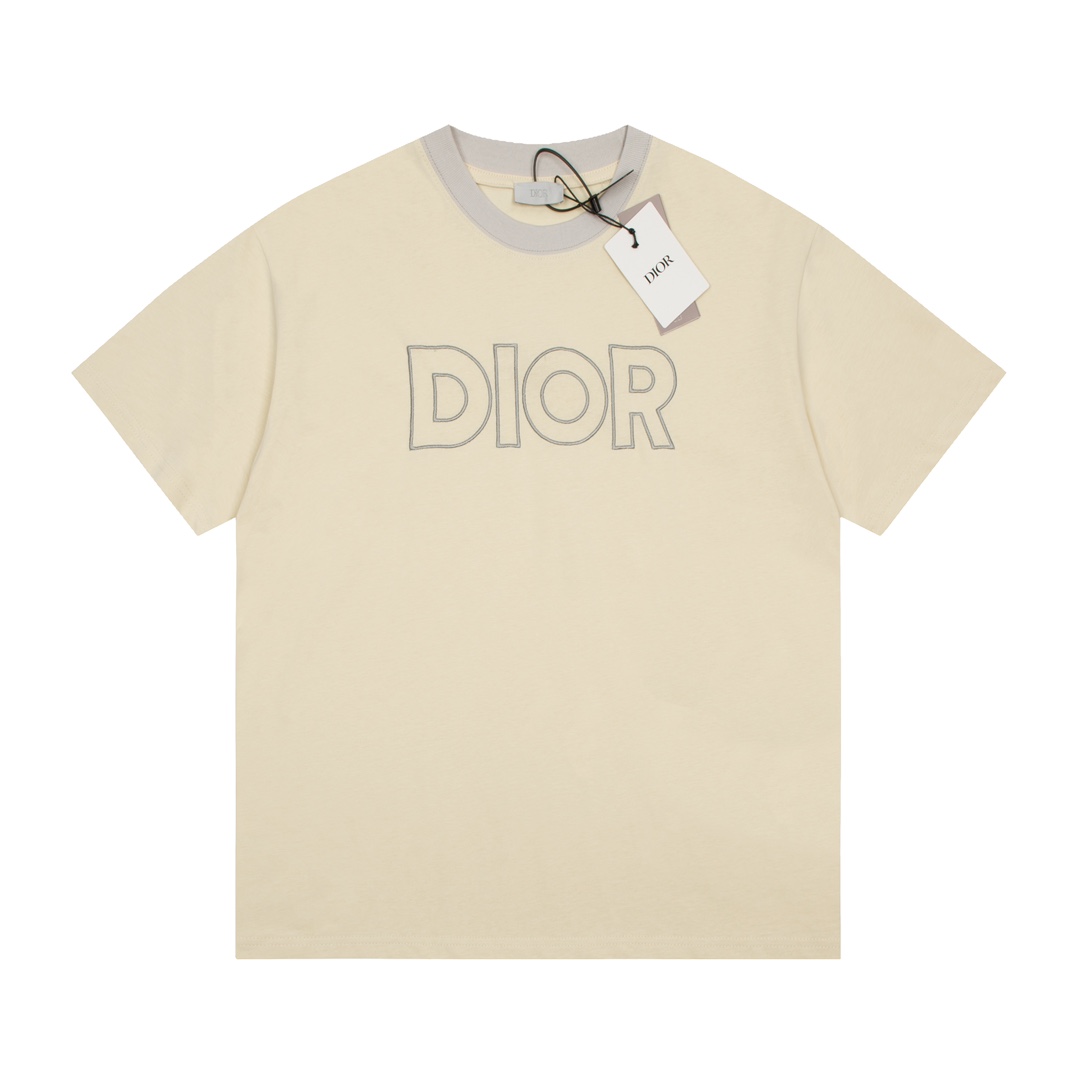 D style letter embroidery color blocking short sleeves-Luxeon