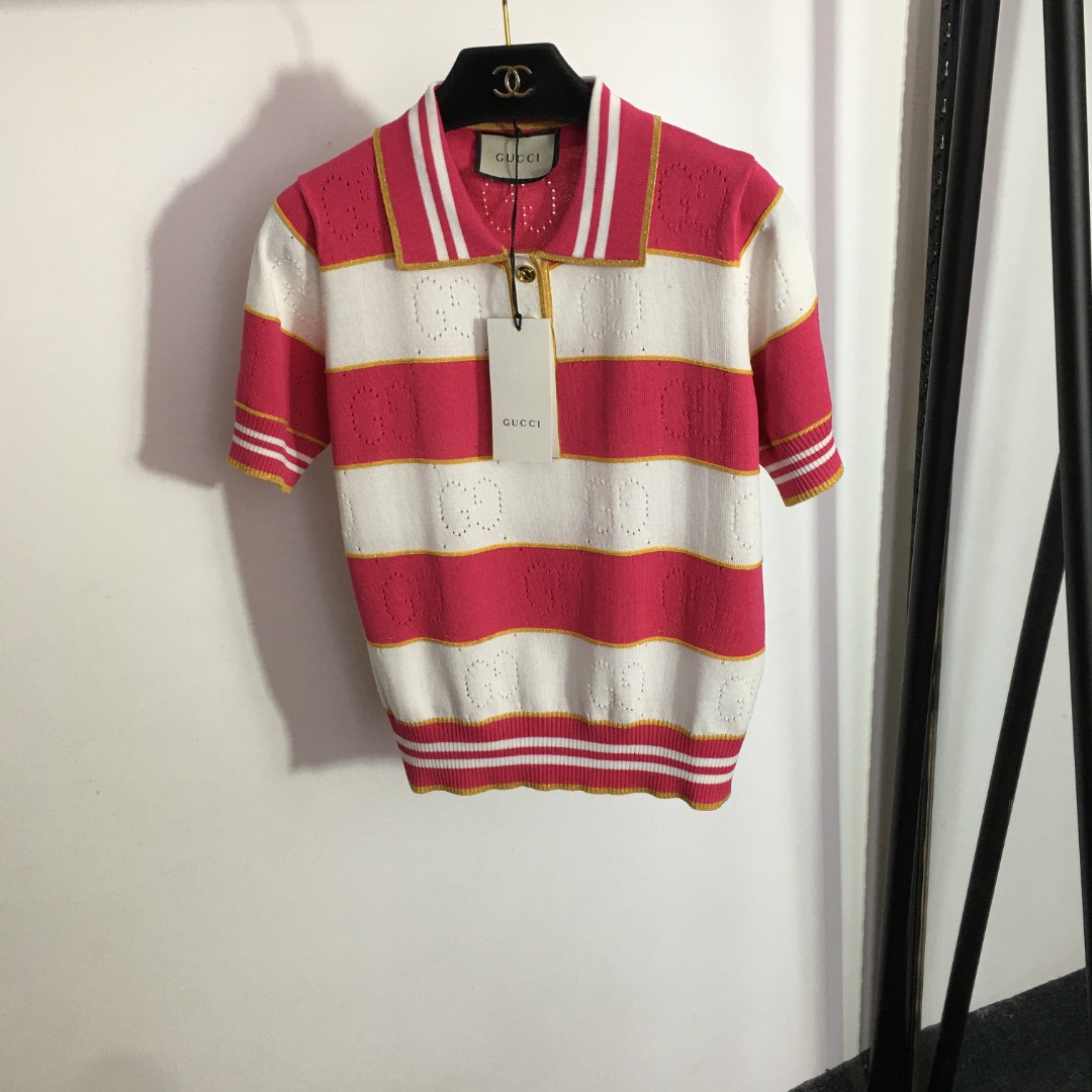 G style Polo Neck Short Sleeve Knit-Luxeon