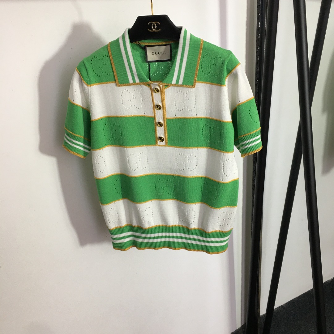 G style Polo Neck Short Sleeve Knit-Luxeon