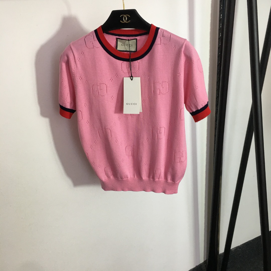 G style Colored Round Neck Short Sleeve Knit-Luxeon