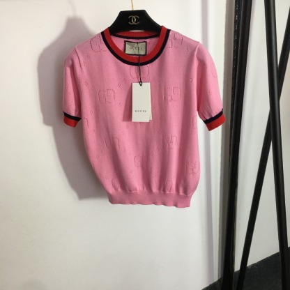 G style Colored Round Neck Short Sleeve Knit-Luxeon