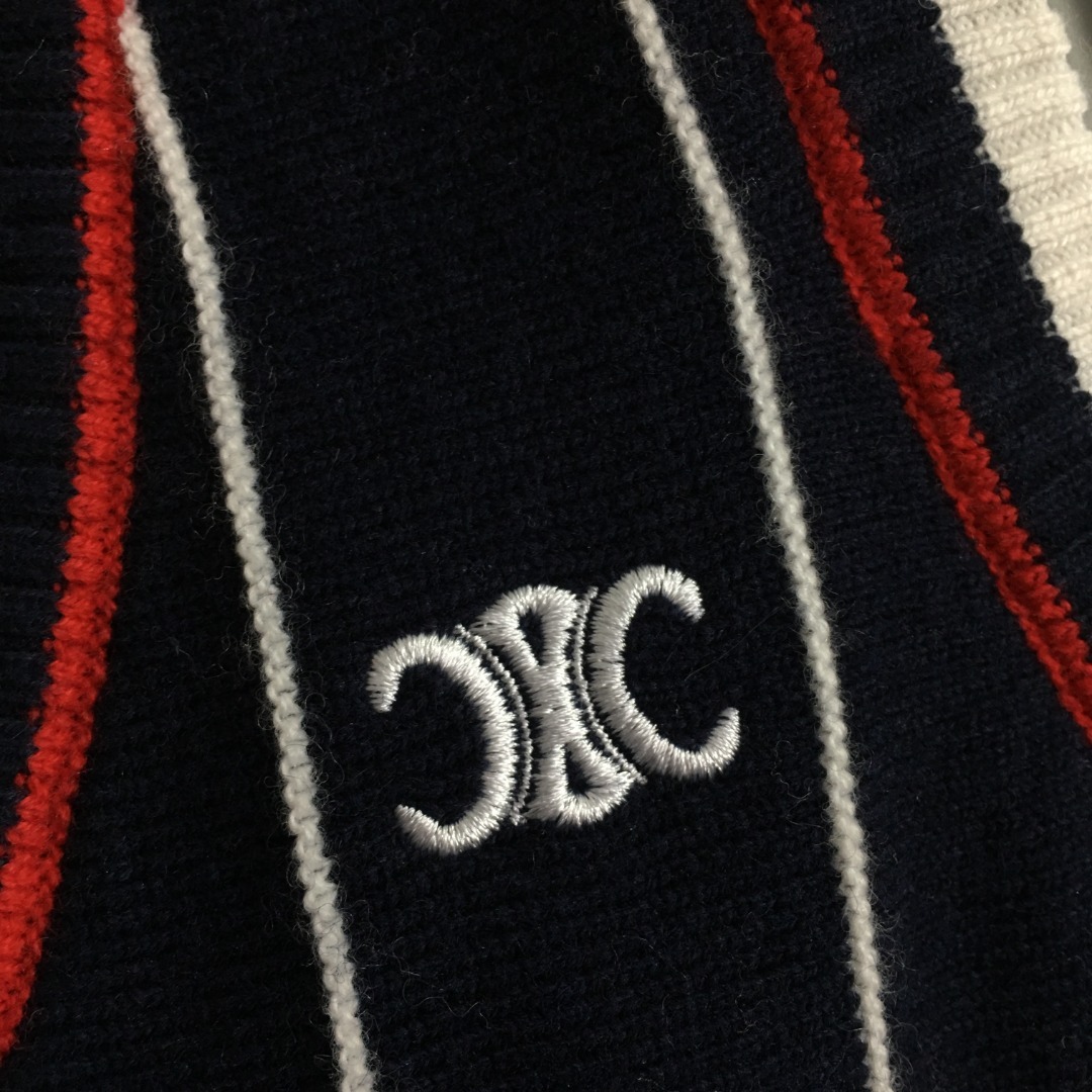 C style V-neck contrasting striped cashmere knit vest-Luxeon