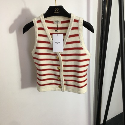 C style contrasting striped wool knitted vest-Luxeon