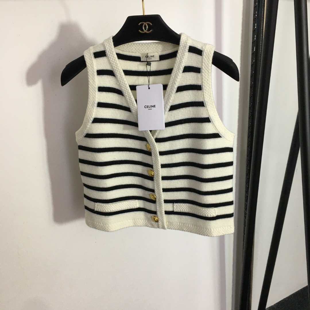 C style contrasting striped wool knitted vest-Luxeon