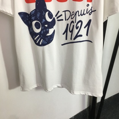 G style Cat Letter Print Loose Short Sleeve T-shirt-Luxeon