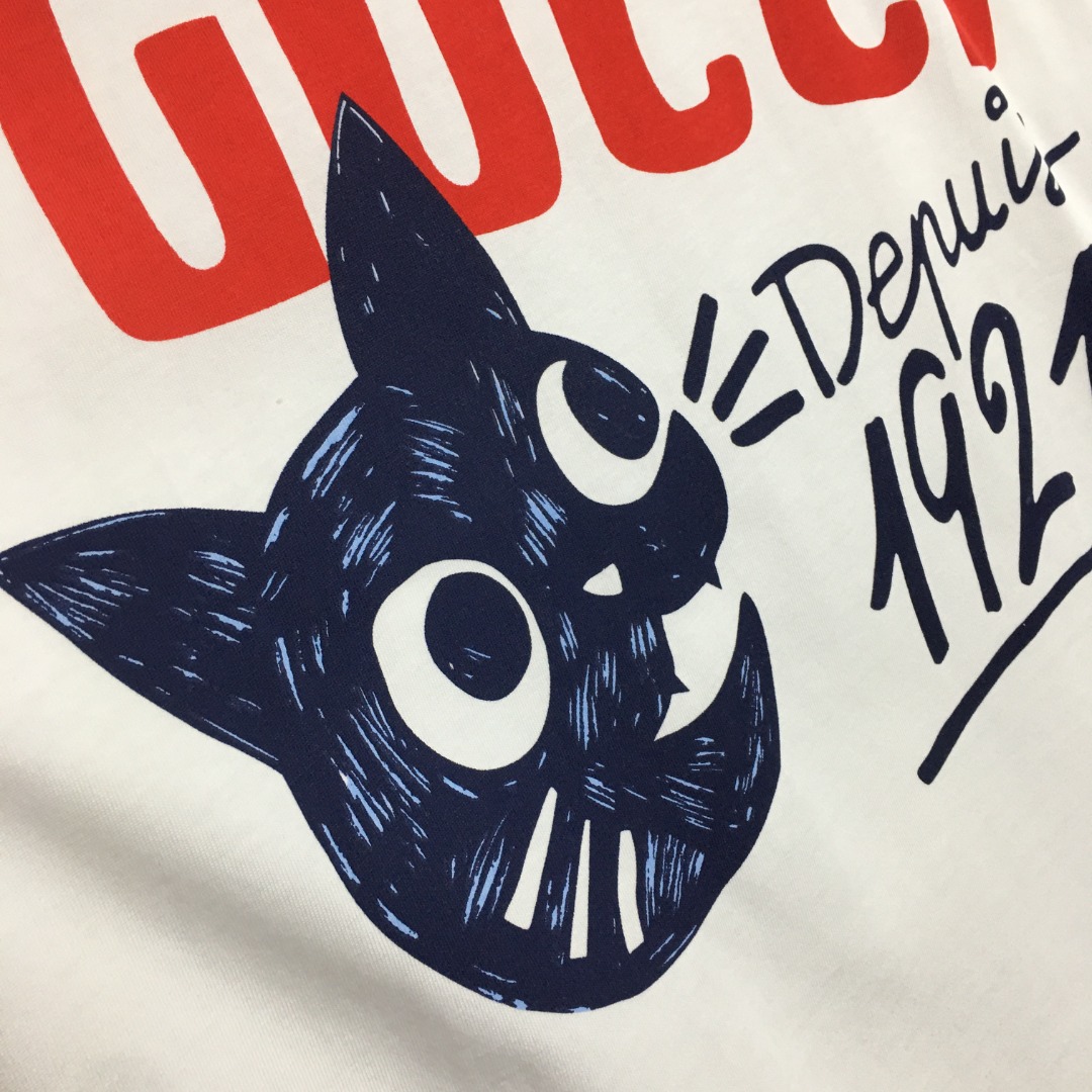 G style Cat Letter Print Loose Short Sleeve T-shirt-Luxeon