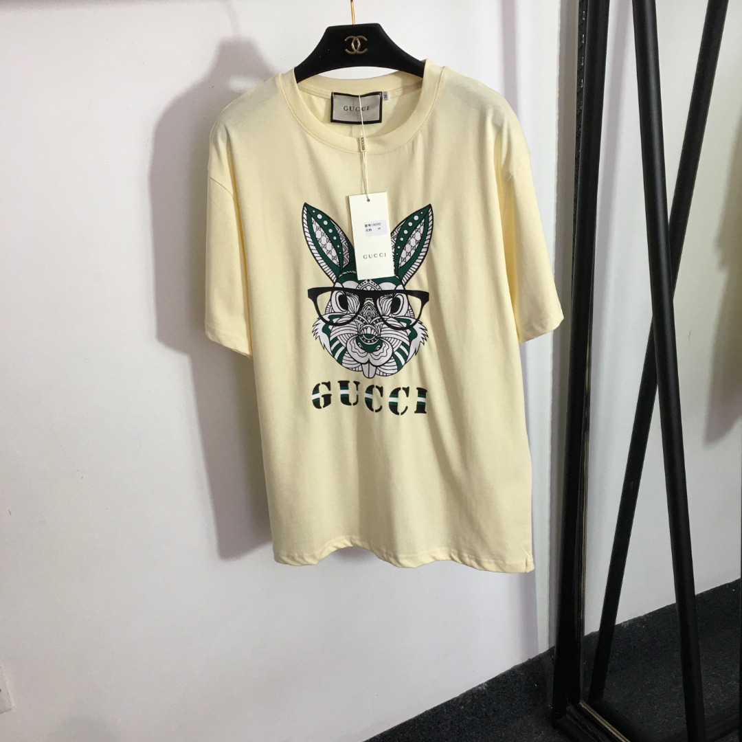 G style Glasses Bunny Print Cotton Short Sleeve T-shirt-Luxeon