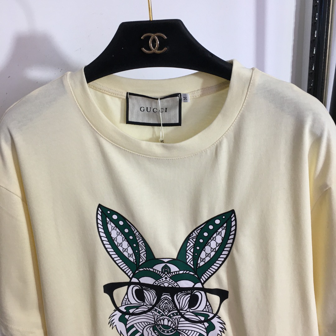 G style Glasses Bunny Print Cotton Short Sleeve T-shirt-Luxeon