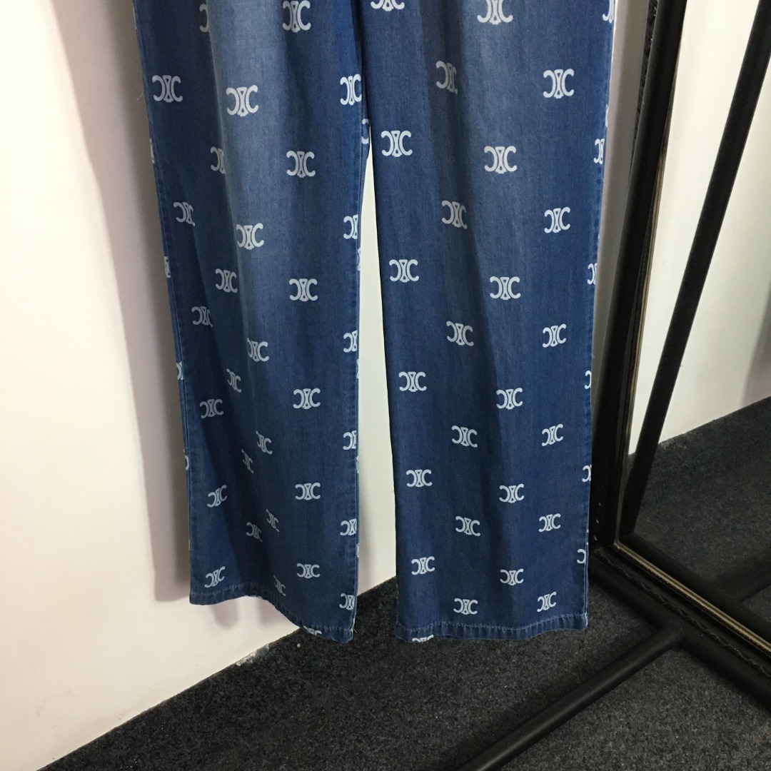 C style printed straight leg denim pants-Luxeon