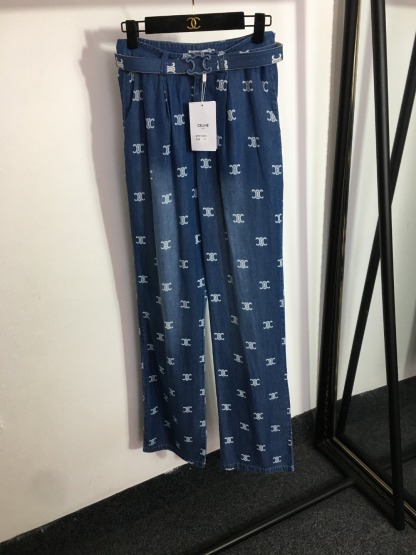 C style printed straight leg denim pants-Luxeon