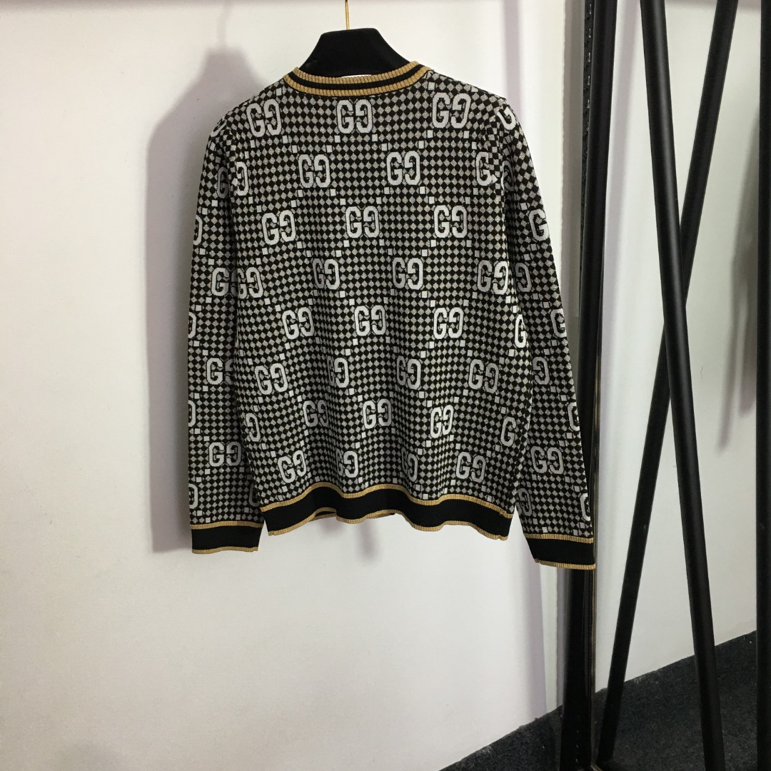 G style plaid long sleeved knitted cardigan-Luxeon