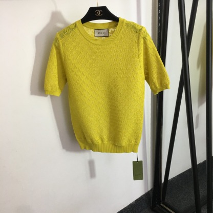 G style&Adidas Letter Hollow out Round Neck Short Sleeve Knit-Luxeon