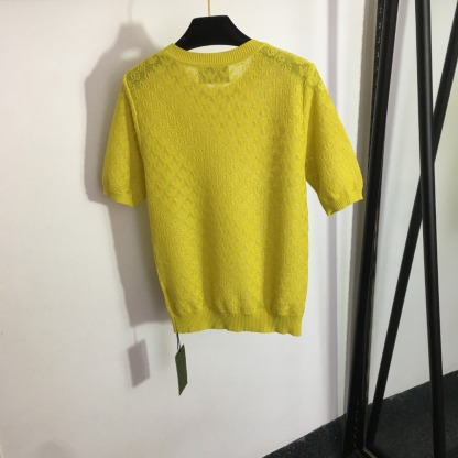 G style&Adidas Letter Hollow out Round Neck Short Sleeve Knit-Luxeon