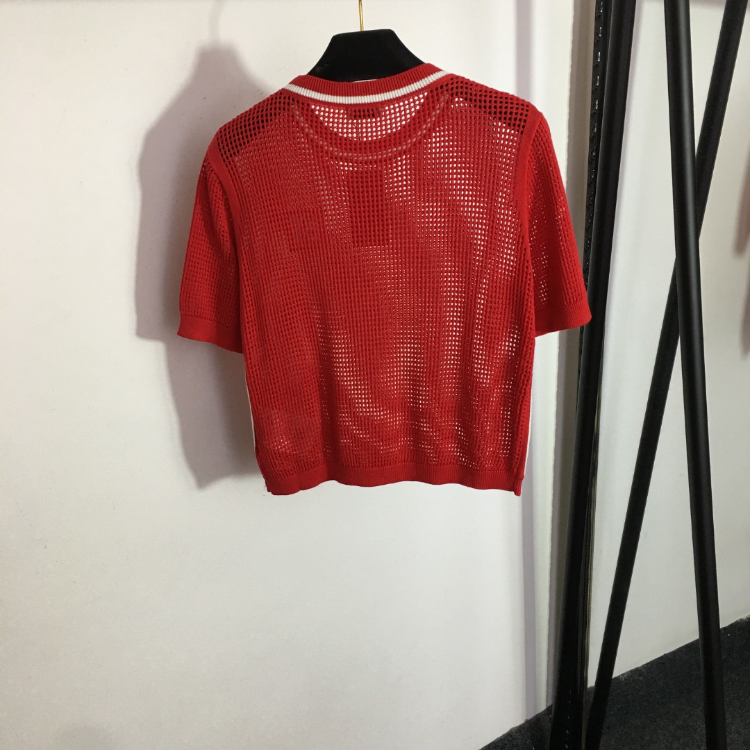 Miumiu Hollow Short Sleeve Knit Top-Luxeon