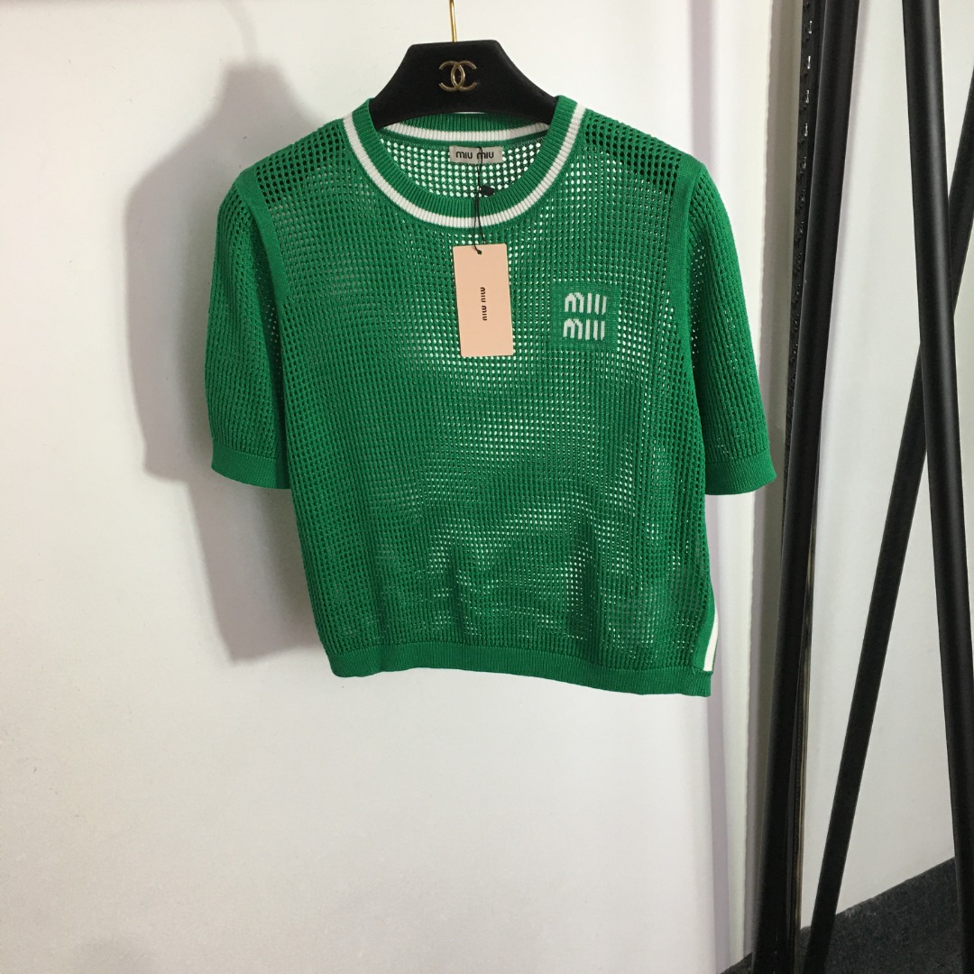 Miumiu Hollow Short Sleeve Knit Top-Luxeon