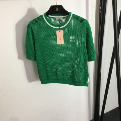 Miumiu Hollow Short Sleeve Knit Top-Luxeon