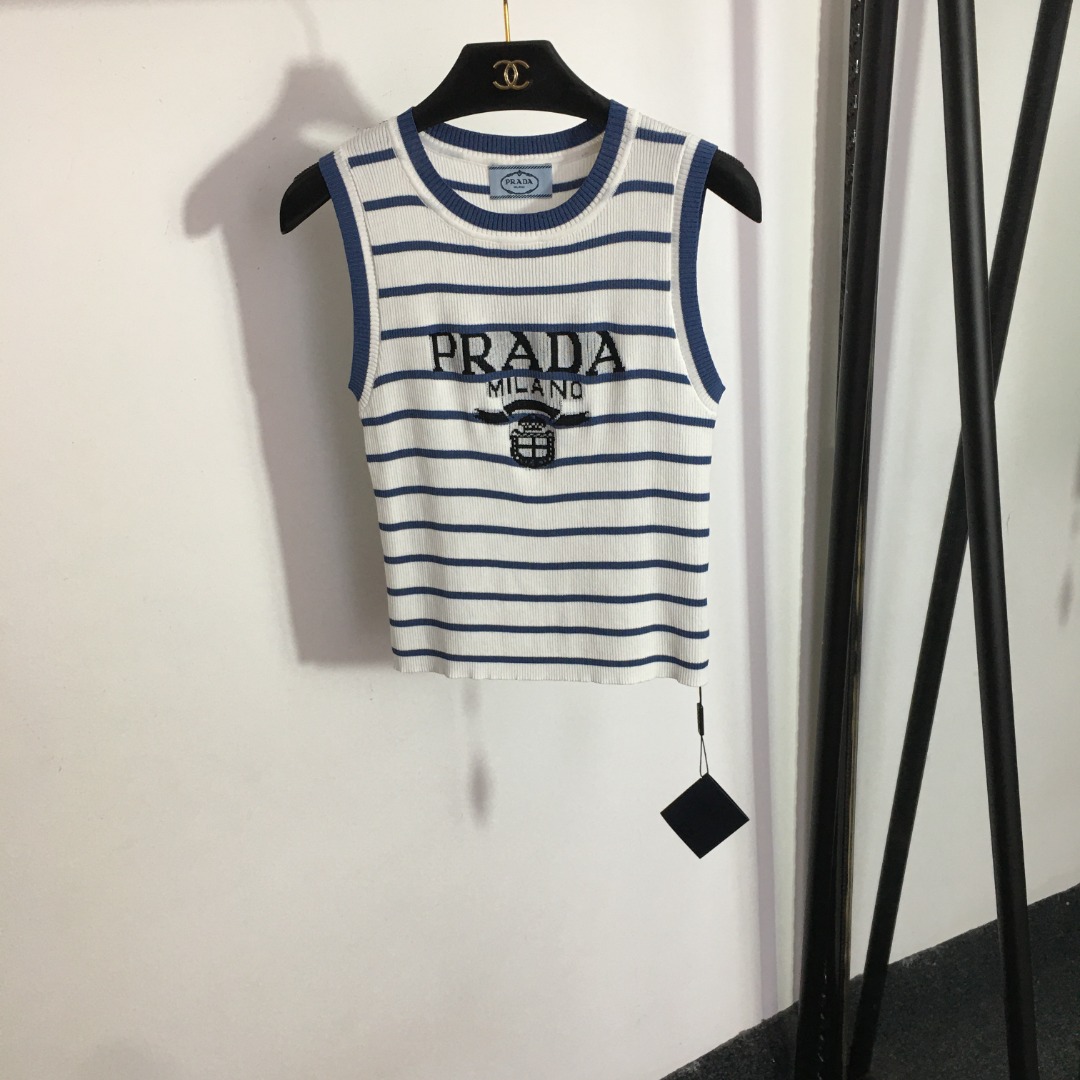 P style Letter Stripe Slim Fit Knitted Tank Top-Luxeon