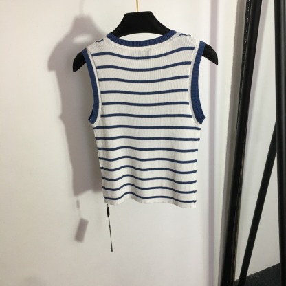 P style Letter Stripe Slim Fit Knitted Tank Top-Luxeon