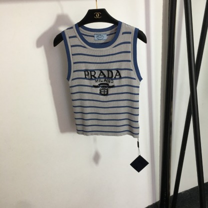 P style Letter Stripe Slim Fit Knitted Tank Top-Luxeon