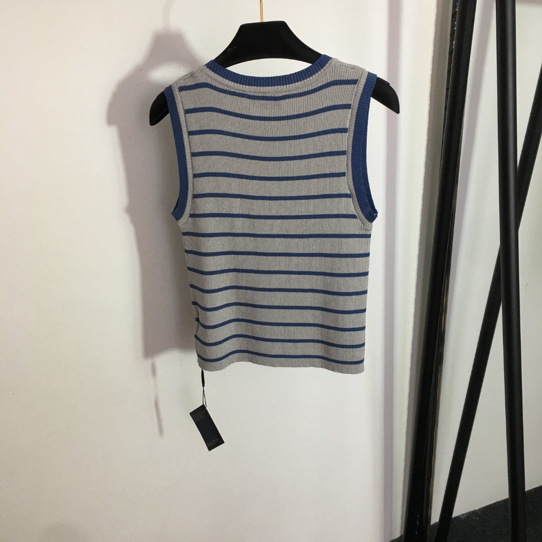 P style Letter Stripe Slim Fit Knitted Tank Top-Luxeon