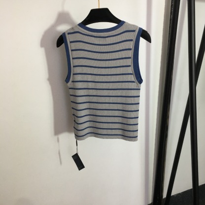 P style Letter Stripe Slim Fit Knitted Tank Top-Luxeon
