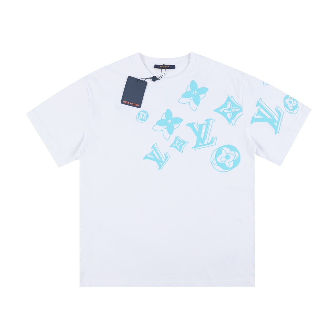 . Spring/Summer Monogram Flower Short Sleeve T-shirt-Luxeon