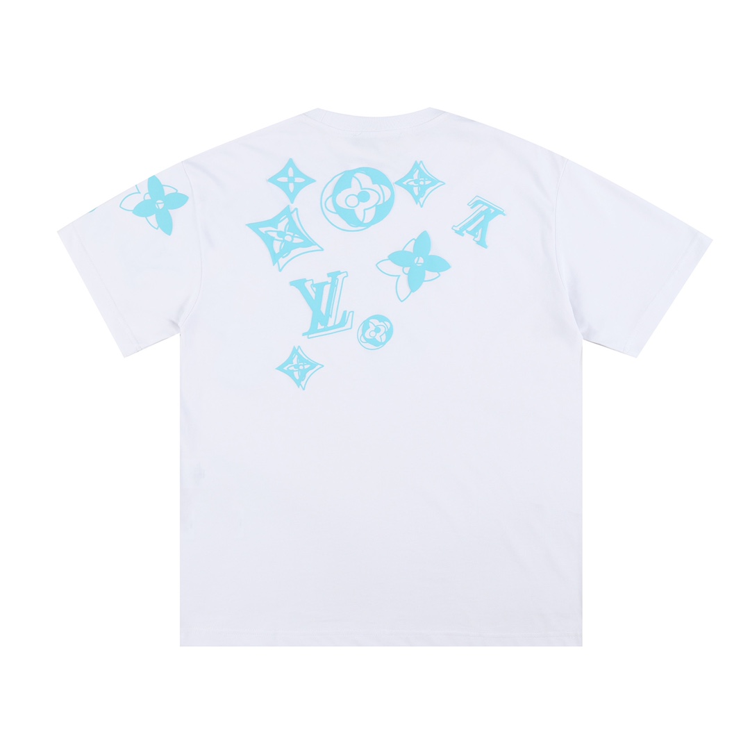 . Spring/Summer Monogram Flower Short Sleeve T-shirt-Luxeon