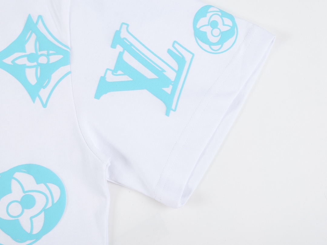 . Spring/Summer Monogram Flower Short Sleeve T-shirt-Luxeon