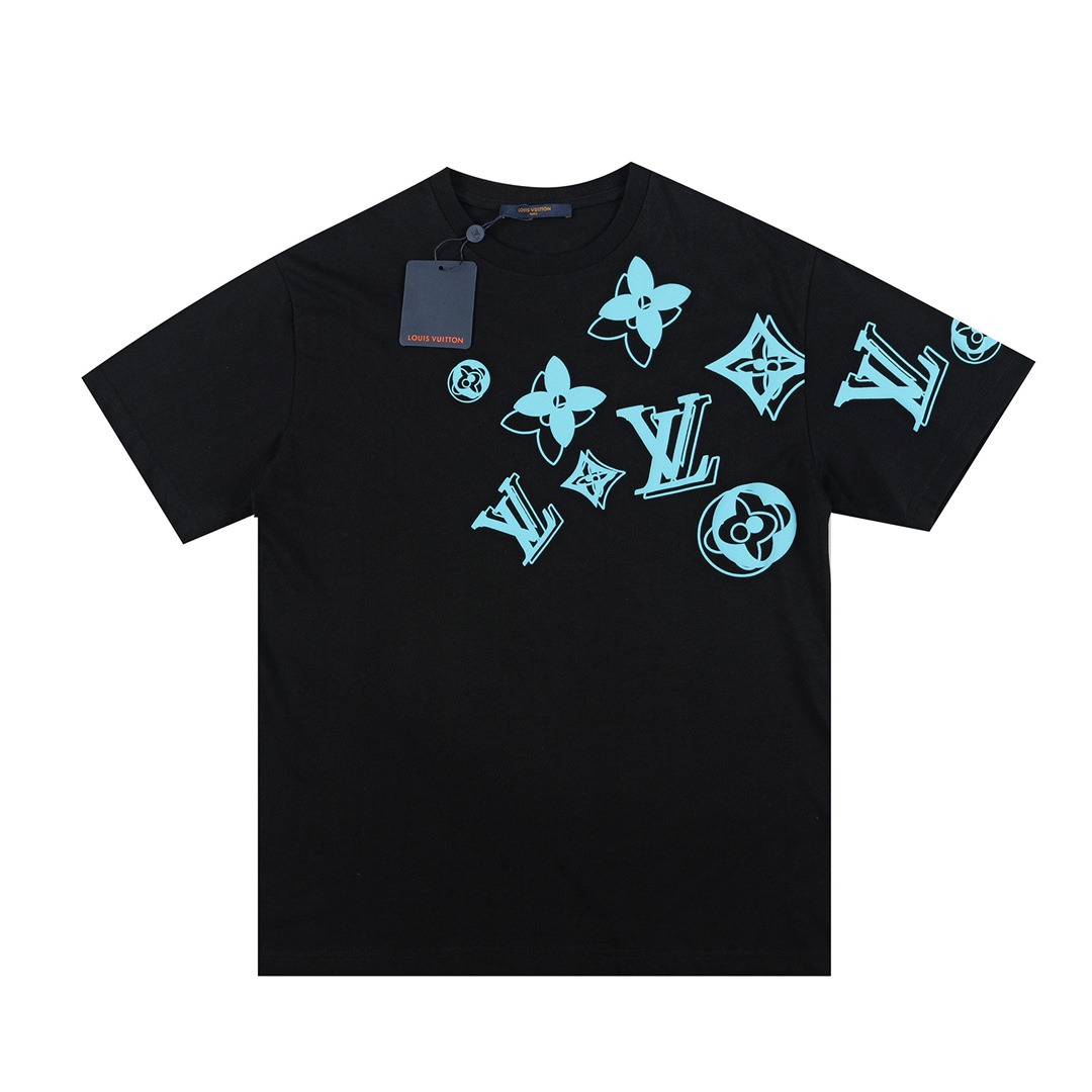 . Spring/Summer Monogram Flower Short Sleeve T-shirt-Luxeon