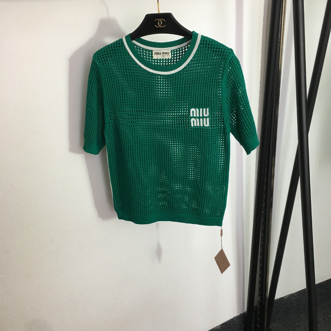 Miumiu Hollow Short Sleeve Knit Top-Luxeon
