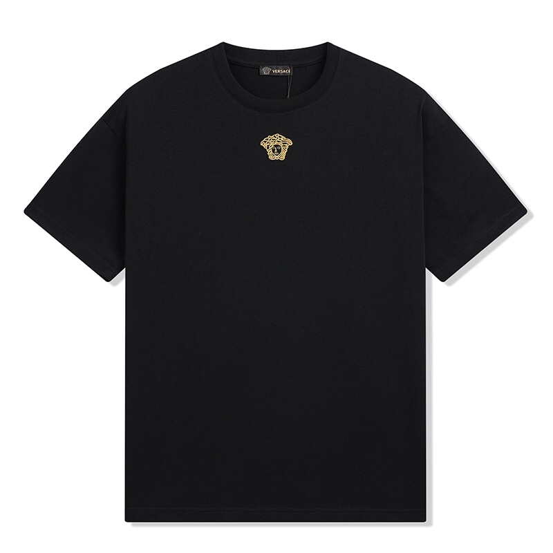 Versace Gold Thread Medusa Head Embroidered Couple Short Sleeve T-shirt-Luxeon