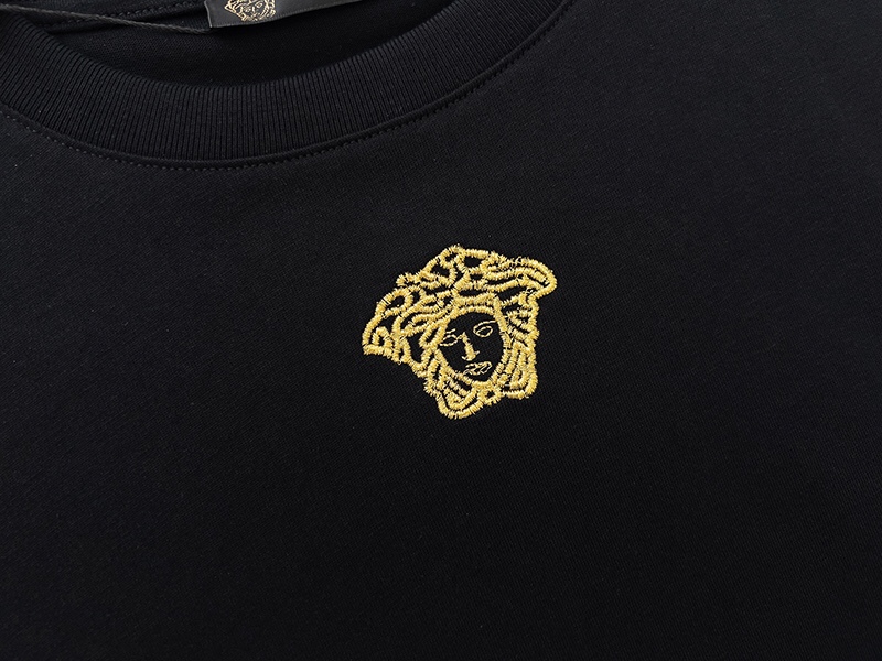 Versace Gold Thread Medusa Head Embroidered Couple Short Sleeve T-shirt-Luxeon
