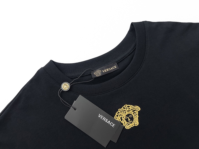 Versace Gold Thread Medusa Head Embroidered Couple Short Sleeve T-shirt-Luxeon