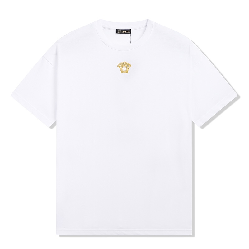 Versace Gold Thread Medusa Head Embroidered Couple Short Sleeve T-shirt-Luxeon