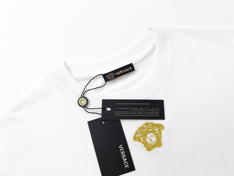 Versace Gold Thread Medusa Head Embroidered Couple Short Sleeve T-shirt-Luxeon