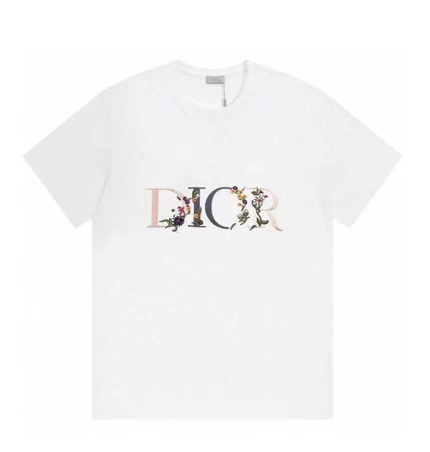 D style Gradient Letter Flower Embroidery Short Sleeve T-shirt-Luxeon