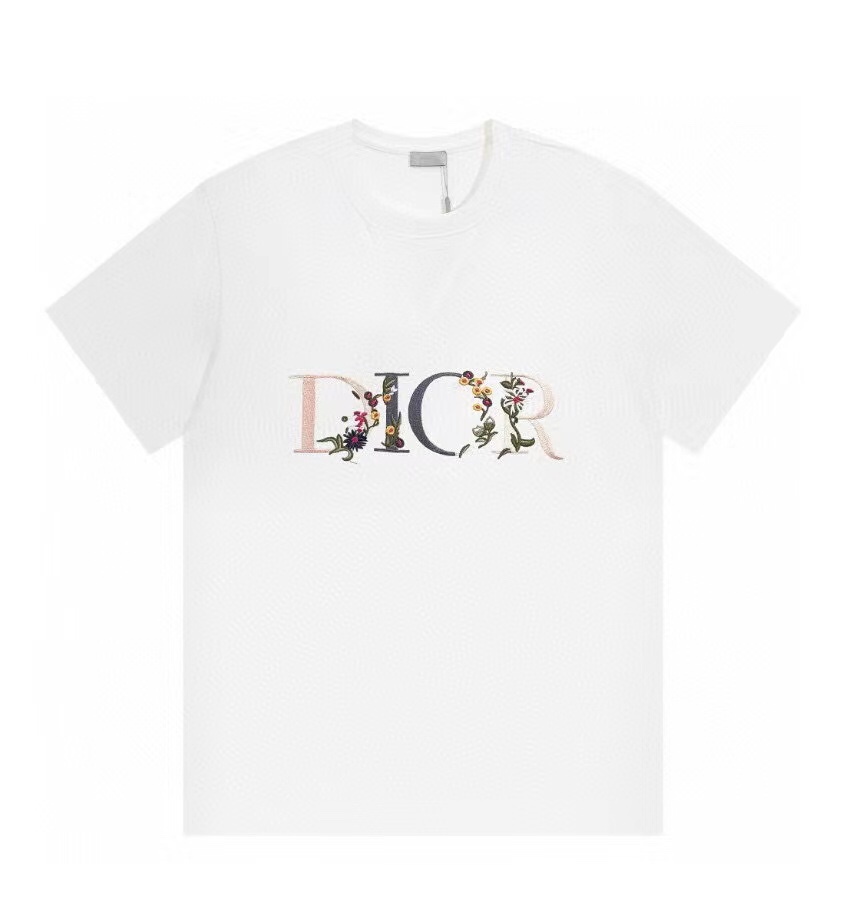 D style Gradient Letter Flower Embroidery Short Sleeve T-shirt-Luxeon