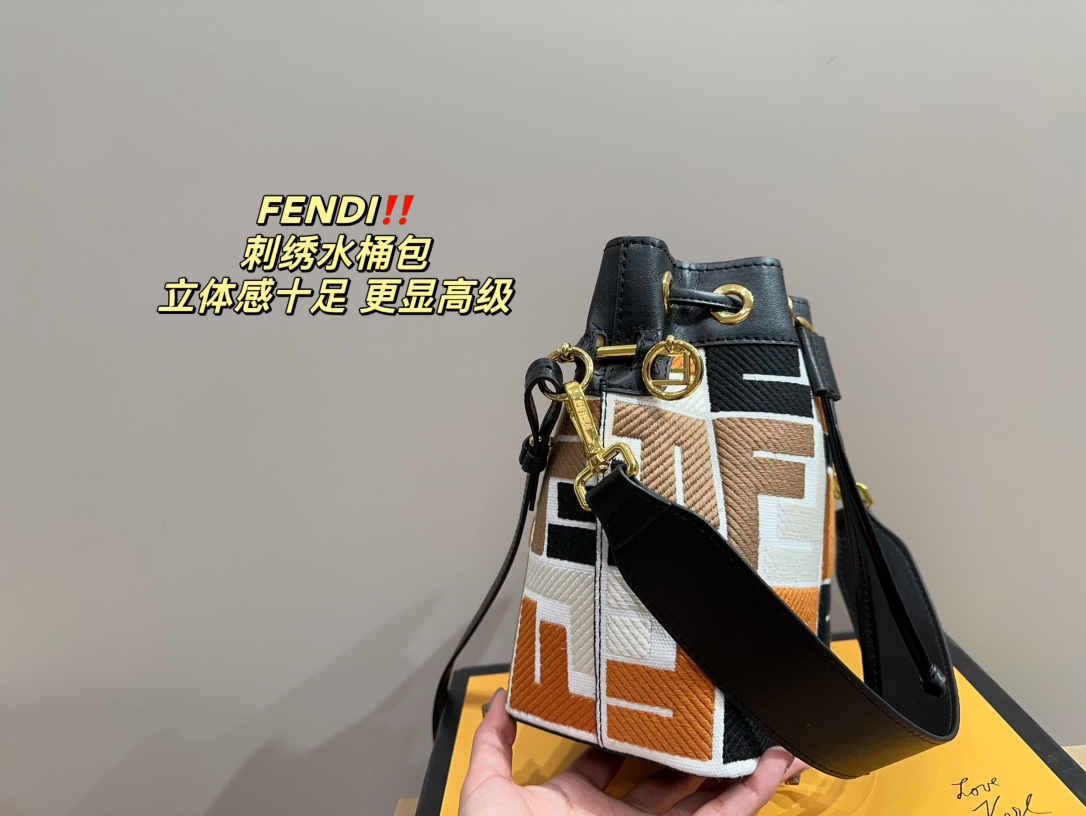 F style embroidered bucket bag
