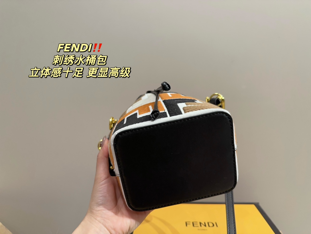 F style embroidered bucket bag