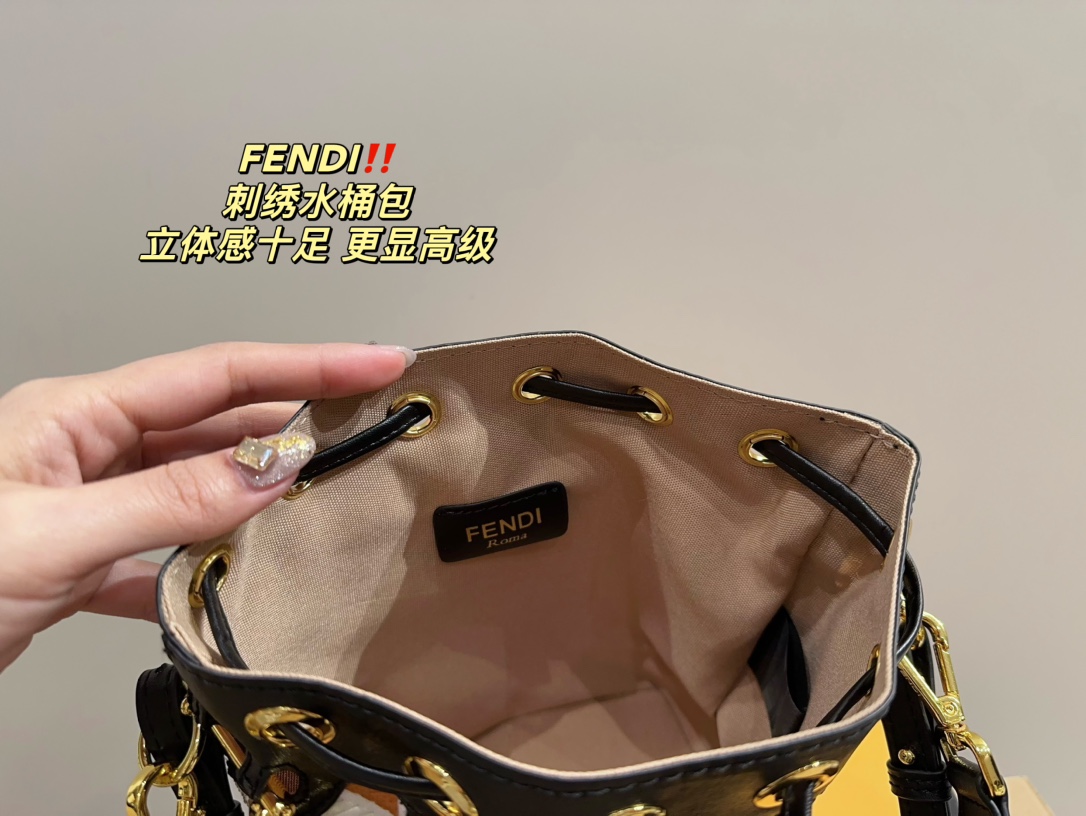 F style embroidered bucket bag