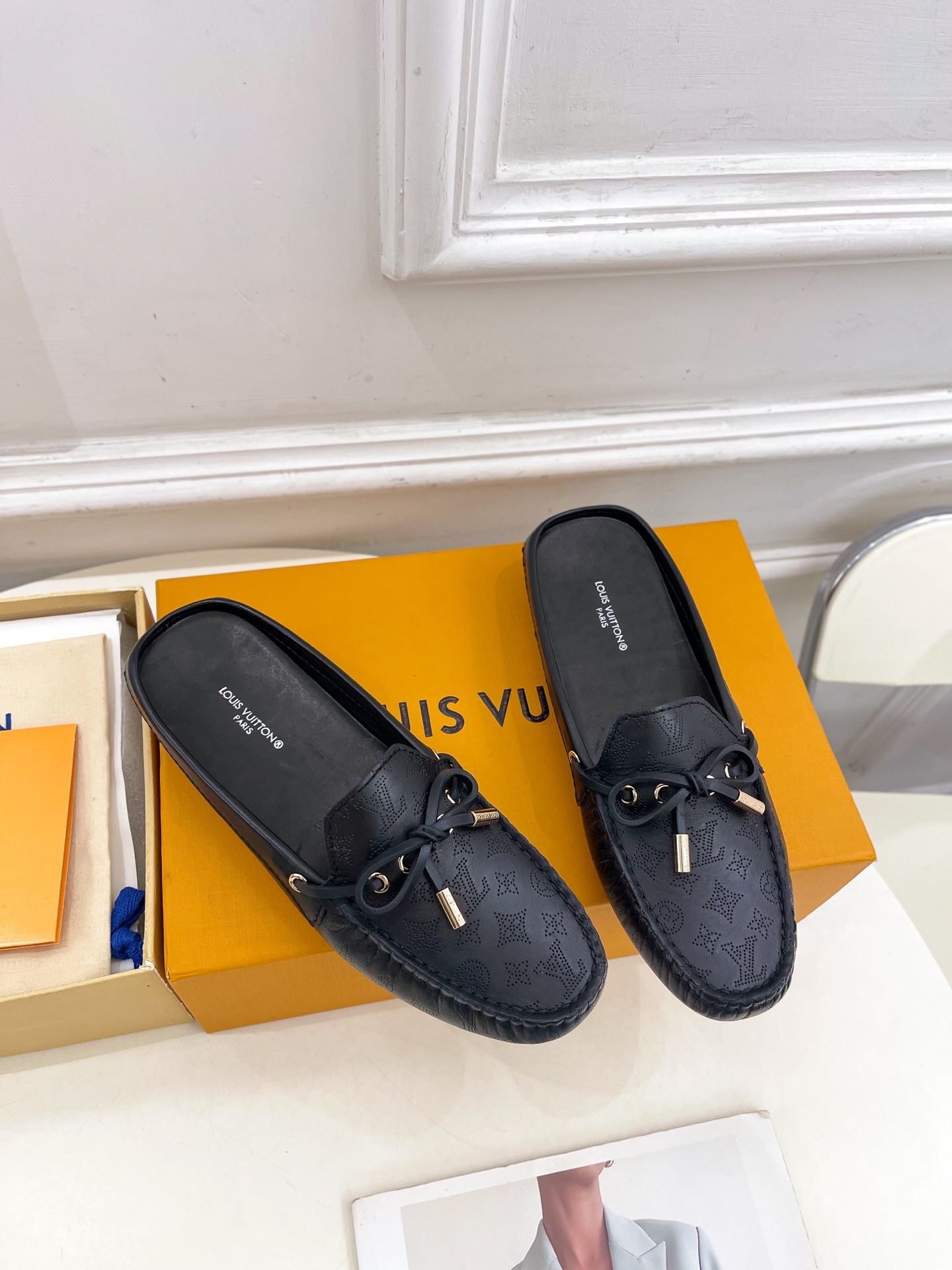 L Style Classic versatile bowknot loafers, half slippers