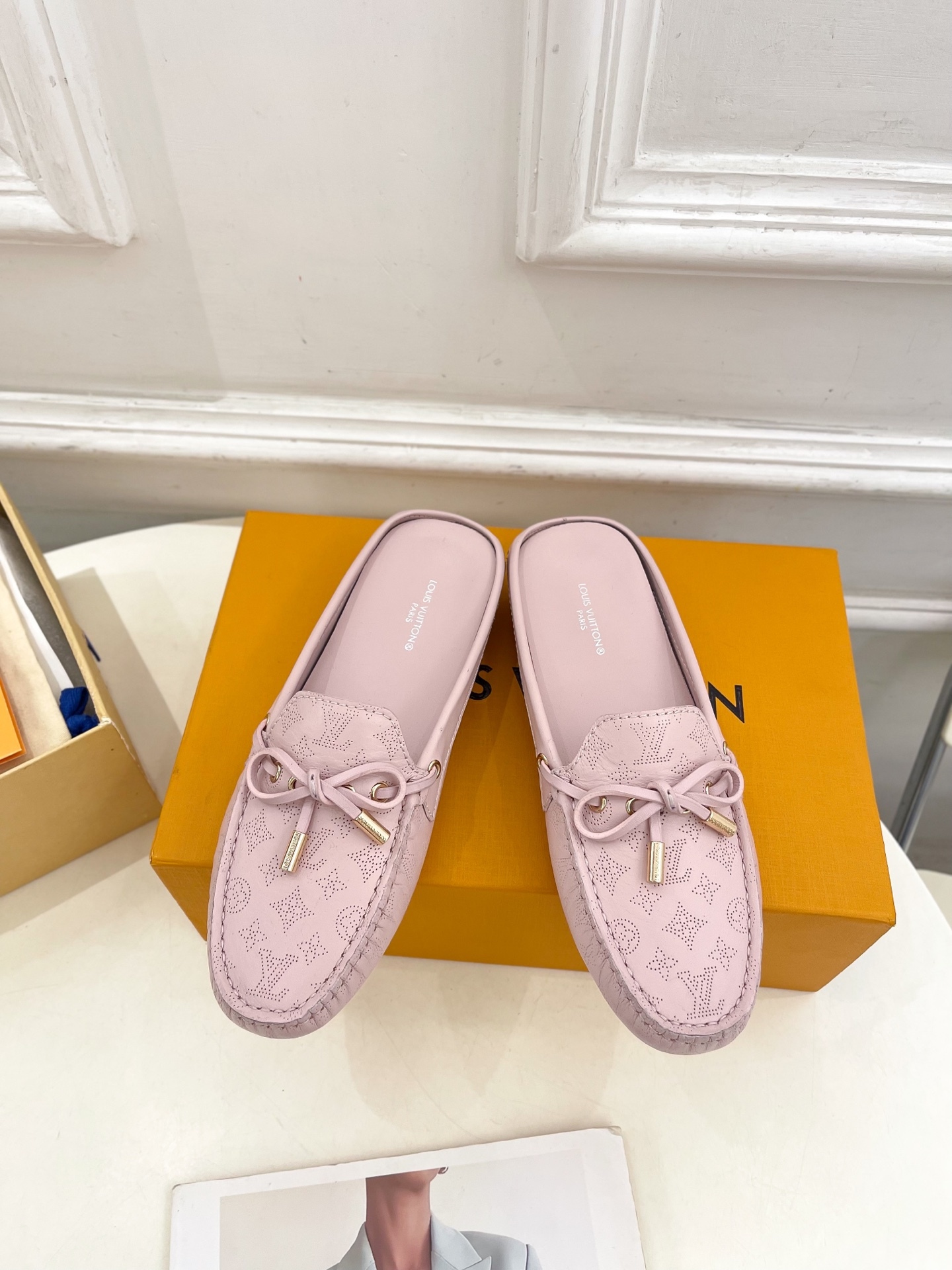 L Style Classic versatile bowknot loafers, half slippers