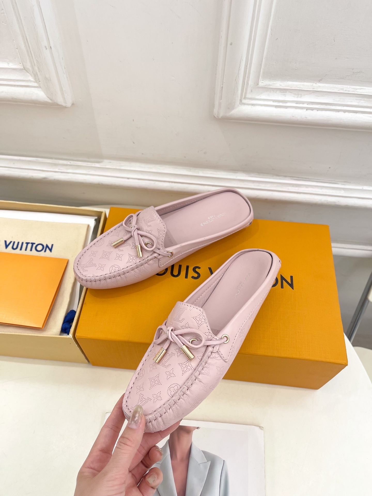 L Style Classic versatile bowknot loafers, half slippers