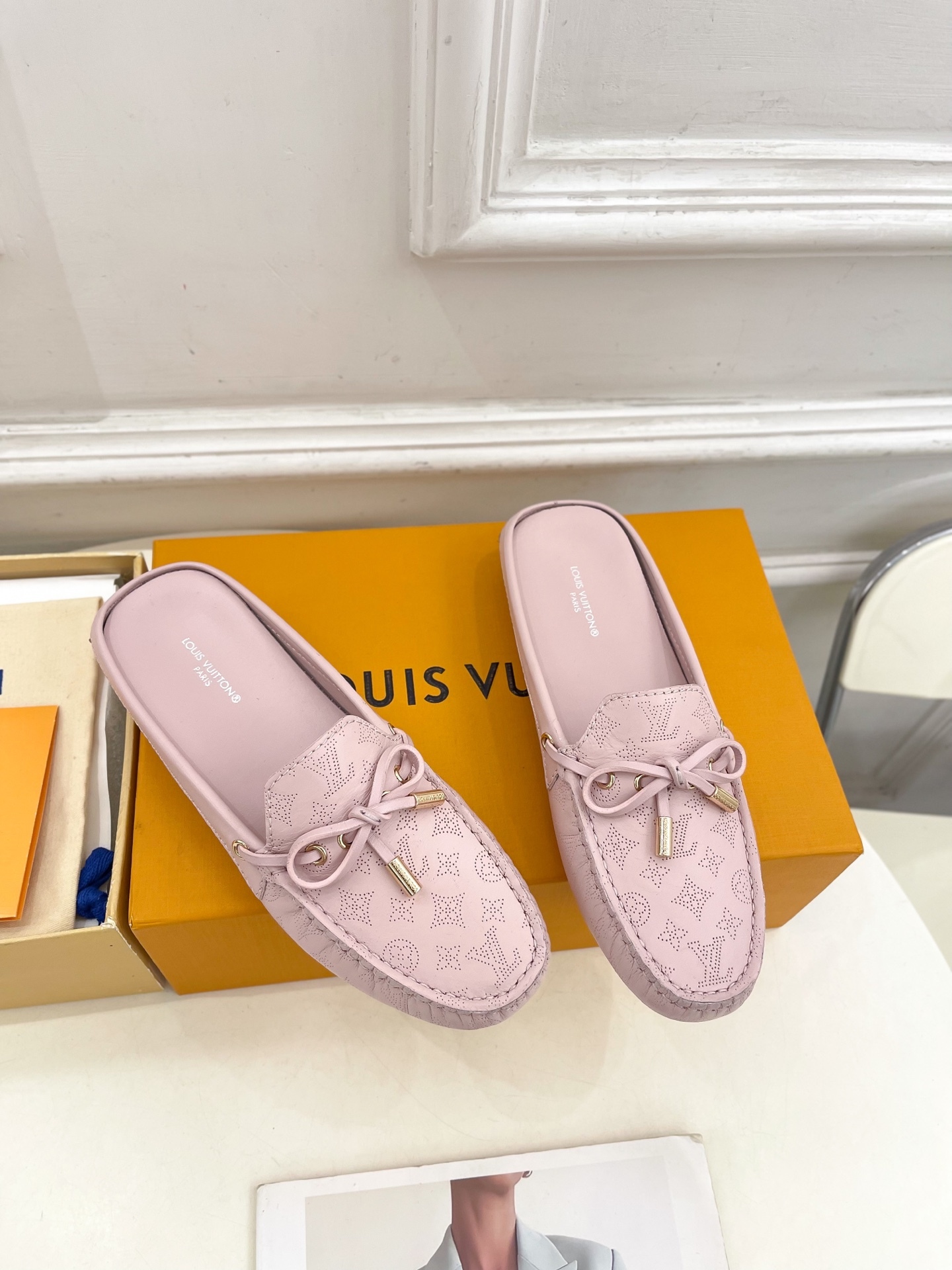 L Style Classic versatile bowknot loafers, half slippers